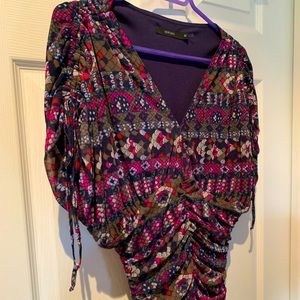 Multi-coloured ruched dress, size M